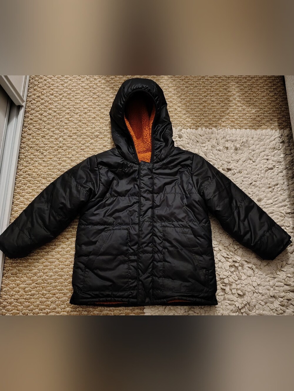 Columbia Kids Reversible Black Puffer Jacket with Orange Sherpa